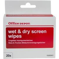 Lingettes de nettoyage pour écrans Office Depot Wet & Dry 7 x 9 cm 20 Unités
