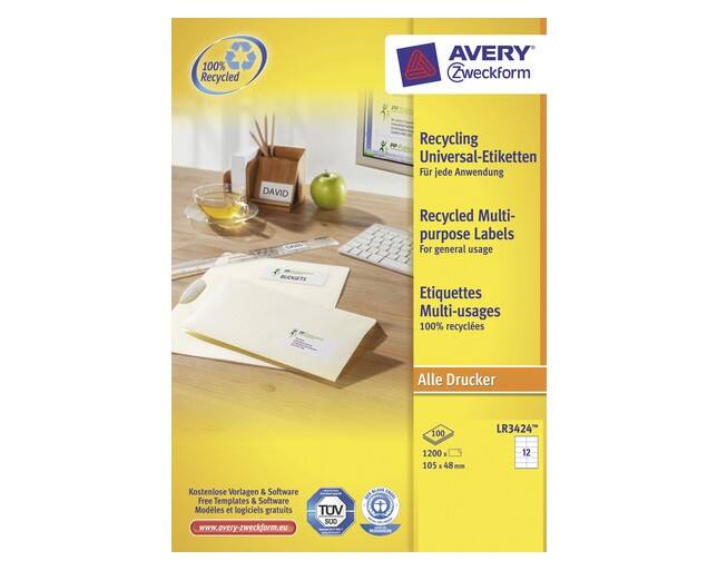 AVERY Zweckform Etiketten LR3424 Ja DIN A4 Weiß 105 x 48 mm 100 Blatt à 12 Etiketten
