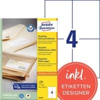 AVERY Zweckform Universaletiketten LR3483 Ja DIN A4 Weiß 105 x 148 mm Recycelt 100% 100 Blatt à 4 Etiketten