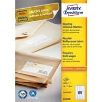 AVERY Zweckform LR3666 Recycling-Universaletiketten DIN A4 Weiß 38 x 21,2 mm 100 Blatt à 65 Etiketten