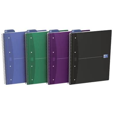 OXFORD Office Essentials Notizbuch DIN A4+ Kariert Spiralbindung Pappe Farbig sortiert Perforiert 180 Seiten Pack 5
