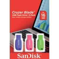SanDisk USB 2.0 USB-Stick Cruzer Blade 16 GB Blau, Grün, Rosa 3 Stück