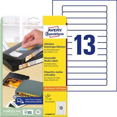 AVERY Zweckform L4746REV-25 CD/DVD Etiketten A4 Weiss 147,3 x 20 mm 25 Blatt à 13 Etiketten