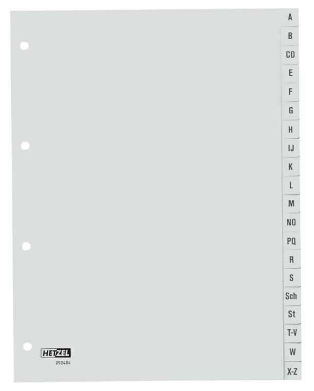 Hetzel A - Z Alphabetische Register A4 Grau 20-teilig PP (Polypropylen) 6 Löcher 252404