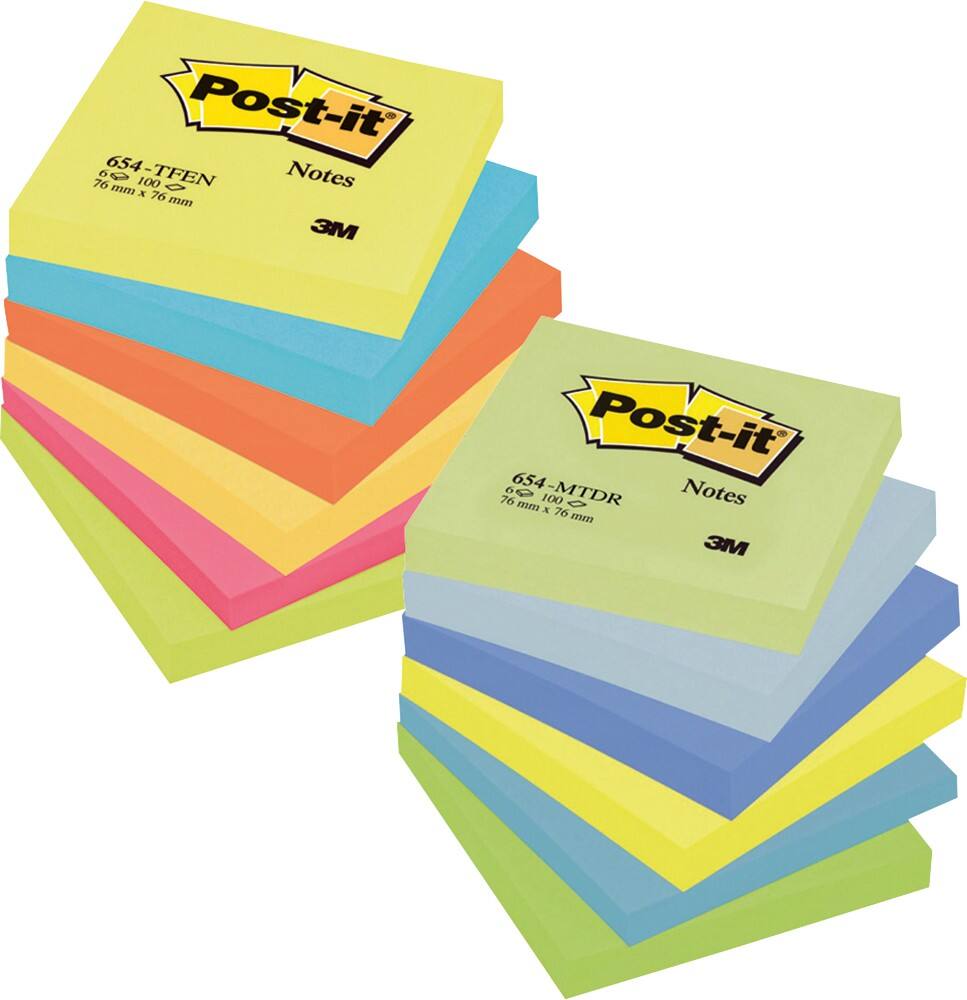 Notes Post-it 76 x 76 mm Couleurs Energie et Rêve 100 Feuilles Pack avantage 9 + 3 GRATUITS