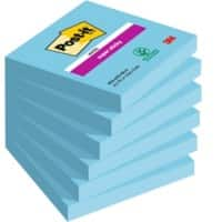 Notes Super Sticky Post-it 76 x 76 mm Bleu Carré 6 Blocs de 90 Feuilles