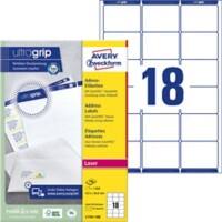 AVERY Zweckform Abziehhilfe QuickPEEL,ultragrip Adressetiketten L7161-100 Selbsthaftend A4 Weiss 63,5 x 46,6 mm 100 Blatt à 18 Etiketten