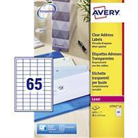 Étiquettes d’adresse Avery L7551-25 Autocollantes 38,1 x 21,2mm Transparentes 25 Feuilles de 65 Étiquettes