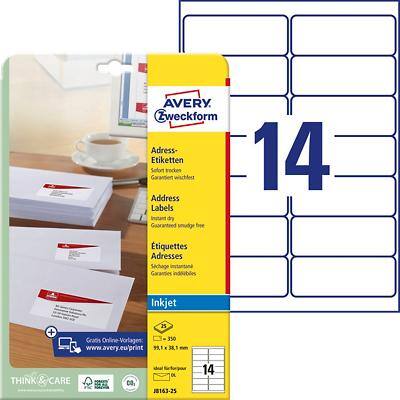 Avery Zweckform J8163-25 Adressetiketten selbstklebend 99,1 x 38,1 mm Weiss 25 Blatt mit 14 Etiketten