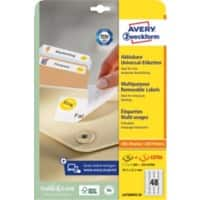 Mini étiquettes Avery L4736REV-25 Multi-usages Repositionnables 45,7 x 21,2 mm Blanc 25 Feuilles de 48 Étiquettes