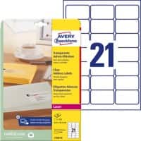 AVERY Zweckform Abziehhilfe QuickPEEL Wasserabweisend Selbsthaftend Adressetiketten L7560-25 Selbsthaftend A4 Transparent 63,5 x 38,1 mm 25 Blatt à 21 Etiketten