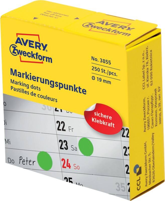 AVERY Zweckform Markierungspunkte 3855 Selbsthaftend Spezial Grün 250 Stück