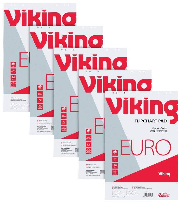Bloc pour chevalet de conférence Viking Page blanche Euro 70 g/m² 5 Unités de 20 Feuilles 