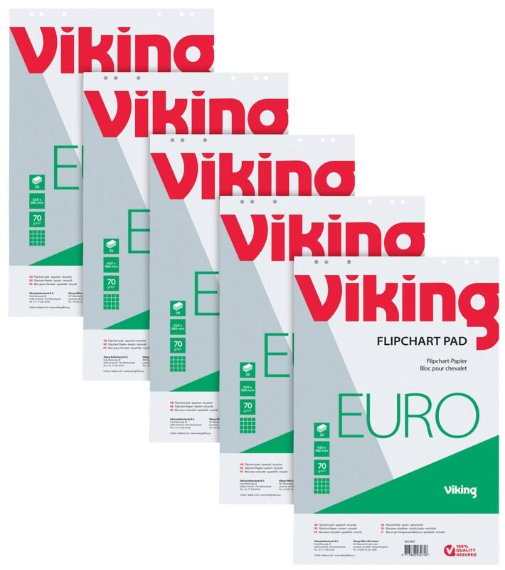 Bloc pour chevalet de conférence Viking Recycling Quadrillé Euro 70 g/m² 5 Unités de 20 Feuilles 
