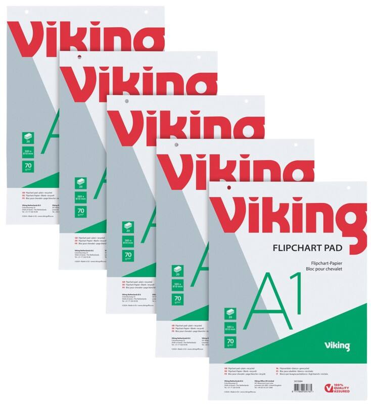 Viking Recycling Flipchart-Papier Blanko A1 20 70 g/m² 5 Stück à 20 Blatt