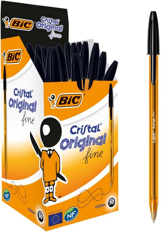 Stylo-bille BIC Cristal Original Fine Noir 0,3 mm Fin Bille 50 Unités