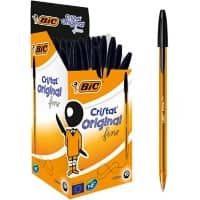 Stylo-bille BIC Cristal Original Fine Noir 0,3 mm Fin Bille 50 Unités