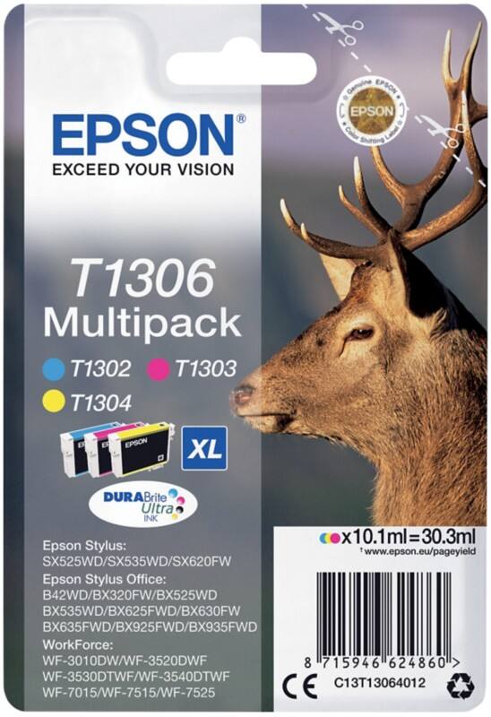 Epson T1306 Original Tintenpatrone C13T13064012 Cyan, Magenta, Gelb Multipack 3 Stück
