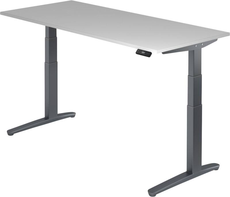 Bureau assis-debout Hammerbacher VXBHM Hauteur ajustable électriquement Rectangulaire Gris C-Pied 1800 (L) x 800 (P) x 1290 (H) mm Acier, Aggloméré, Aluminium