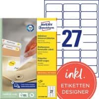 AVERY Zweckform Ablösbare Universaletiketten L4737REV-100 Selbsthaftend A4 Weiss 63,5 x 29,6 mm 100 Blatt à 27 Etiketten