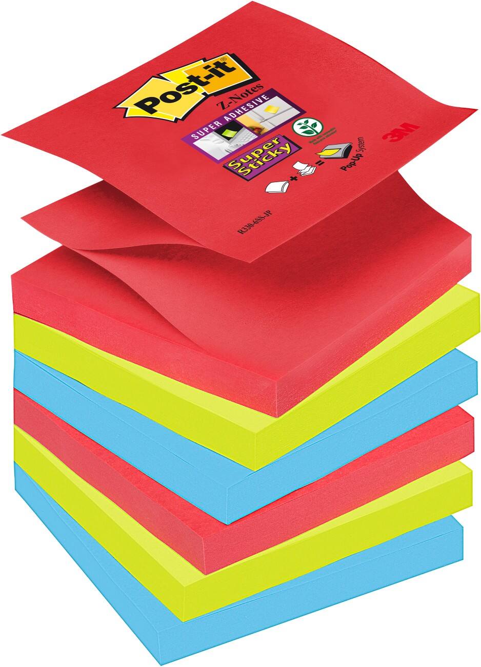 Z-Notes Post-it Super Sticky 76 x 76 mm Couleurs Bora Bora 6 Blocs de 90 Feuilles