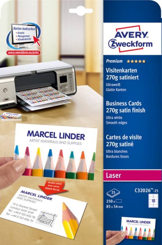 Cartes de visite AVERY Zweckform 270 g/m² Blanc 25 Feuilles de 10 Unités
