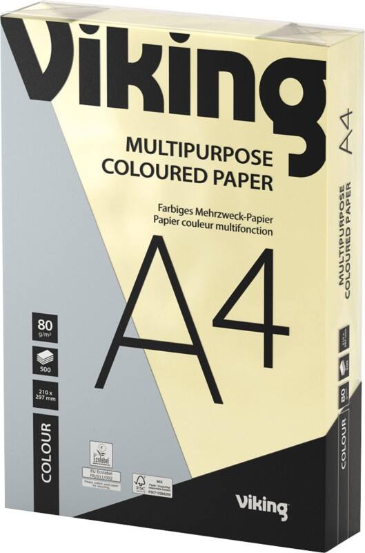 Papier couleur A4 Viking Jaune pastel 80 g/m² Lisse 500 Feuilles