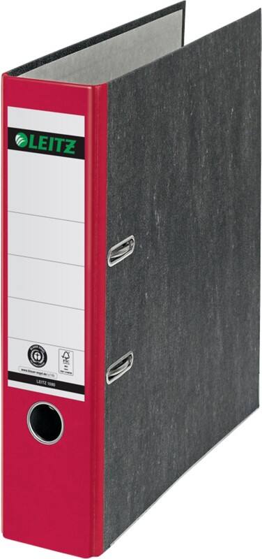 Leitz 180° Breit Ordner A4 82 mm Rot 2 Ringe 1080 Pappkarton Wolkenmarmor Hochformat Recycled