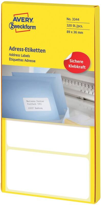 AVERY Zweckform Adressetiketten Spezial 3344 Weiss 89 x 36 mm 80 Blatt à 4 Etiketten