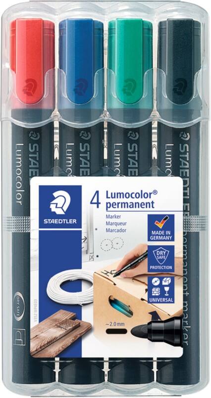 STAEDTLER Lumocolor 352 Rundspitze Permanentmarker Mittel Rundspitze 2 mm Farbig assortiert Nachfüllbar 4 Stück