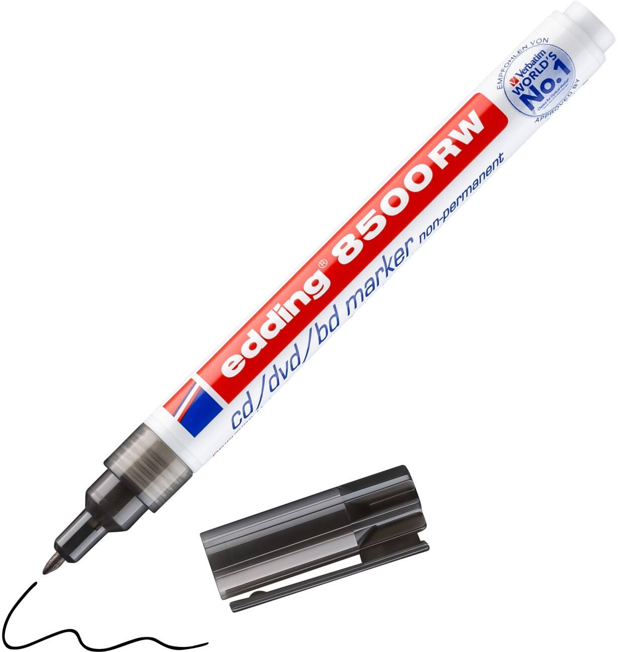 edding 8500 RW CD-/ DVD-/ Blu-ray Non-Permanent Disc Marker Fein Rundspitze Schwarz