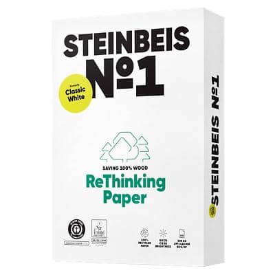 Steinbeis Classic No.1 DIN A3 Druckerpapier 100% Recycelt 80 g/m² Glatt Weiss 500 Blatt