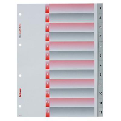 Kolma Register DIN A4 hoch Grau, Rot 12-teilig Perforiert Kunststoff 1 bis 12 12 Blatt