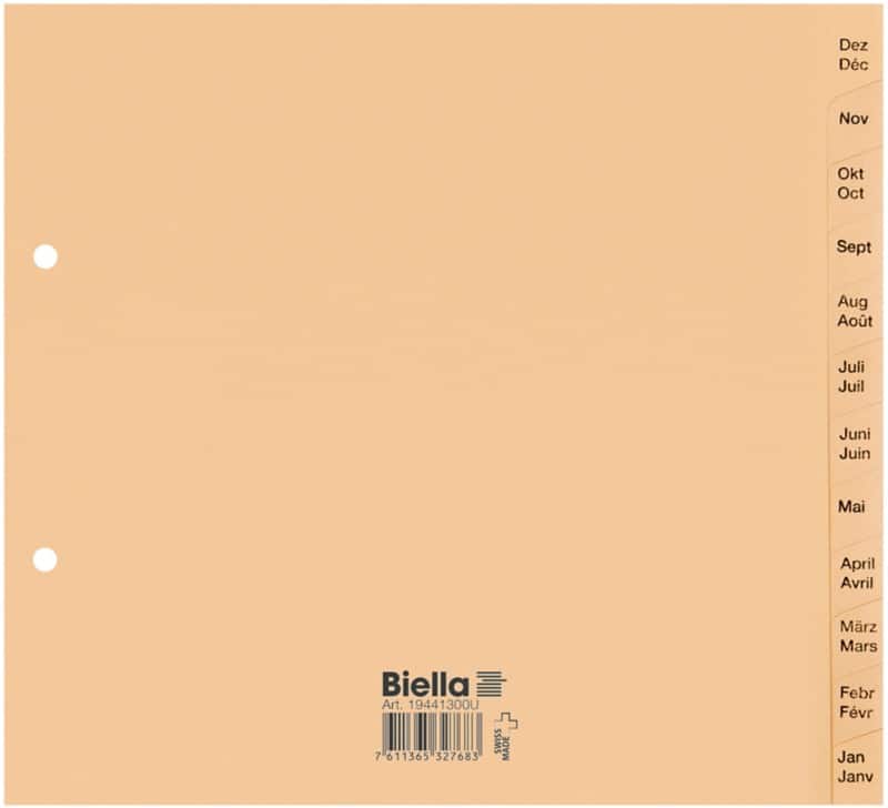 Biella Dez - Jan Alphabetische Register Spezial Braun 12-teilig 180 g/m² 2 Löcher