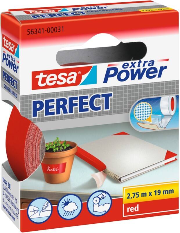 tesa Klebeband extra Power Perfect Rot 19 mm (B) x 2,75 m (L) Stoff