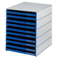 Styro Schubladenbox Styroval Kunststoff Blau/Grau 24,6 x 33,5 x 32,3 cm 10 Offene Schubladen