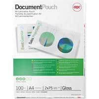 Pochette de plastification Document GBC A4 Brillant 75 microns (2 x 75) Transparent 100 Unités