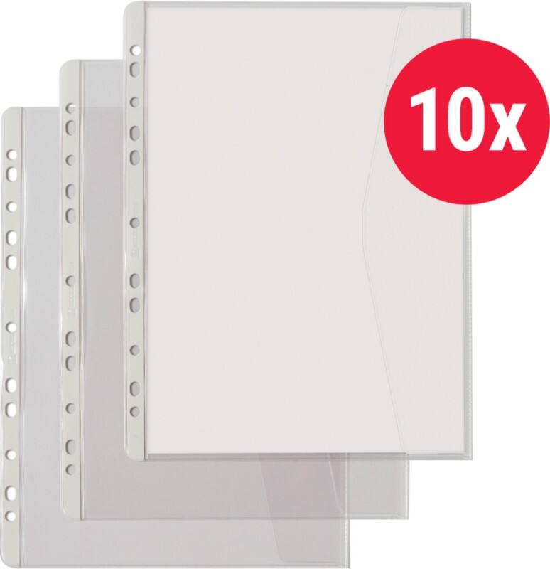 Rexel Prospekthüllen A4 Genarbt Transparent 130 Mikron PP (Polypropylen) Öffnung rechts 11 Löcher 10 Stück