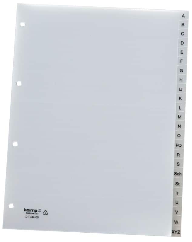 Kolma Vista A - Z Alphabetische Register A4 Transparent 20-teilig PP (Polypropylen) 4 Löcher 21.244.00 20 Blatt