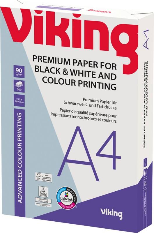Papier imprimante Viking Advanced Colour Printing A4 90 g/m² Lisse Blanc 169 CIE 500 feuilles