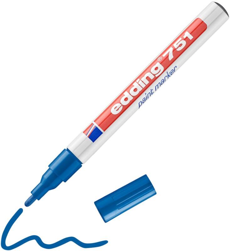 edding 751 Permanent Lackmarker Blau Fein Rundspitze 1 - 2 mm  Wasserbeständig