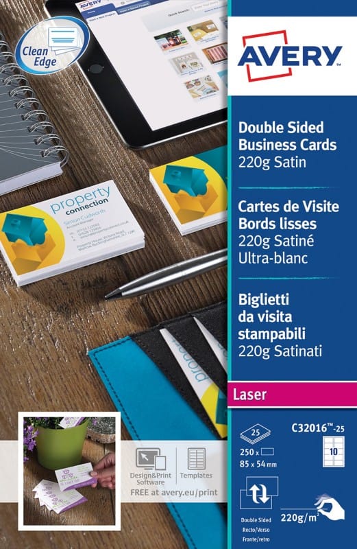 Cartes de visite AVERY Zweckform Premium 220 g/m² Blanc 25 Feuilles de 10 Unités