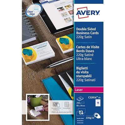 Cartes de visite Avery C32016-25 85 x 54 mm 220 g/m² Blanc 250 Unités