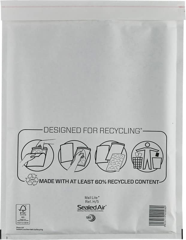 Mail Lite Luftpolster-Luftpolster-Versandtaschen H/5 Weiß Ohne Fenster 270 (B) x 360 (H) mm Abziehstreifen 79 g/m² 50 Stück