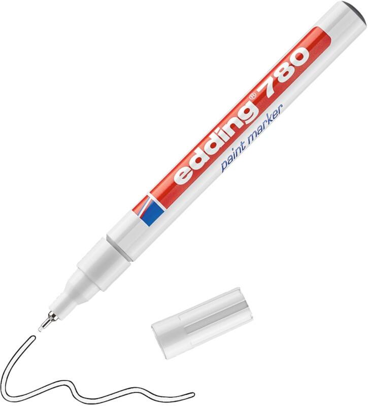 edding 780 Permanent Lackmarker Weiss Extra Fein Nadelspitze 1 - 0,8 mm Wasserbeständig