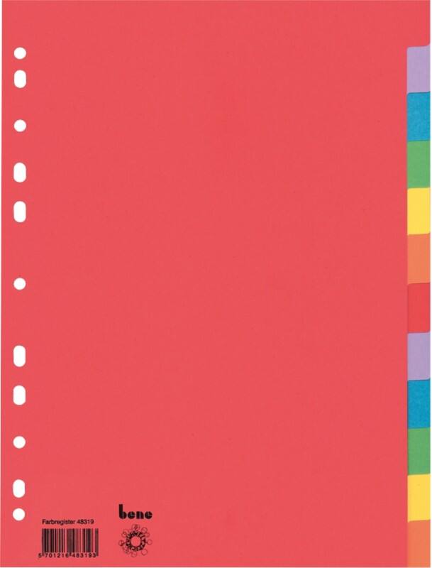 Bene Blanko Register DIN A4 Farbig Sortiert 12-teilig Pappkarton 11 Löcher 48319 12 Stück