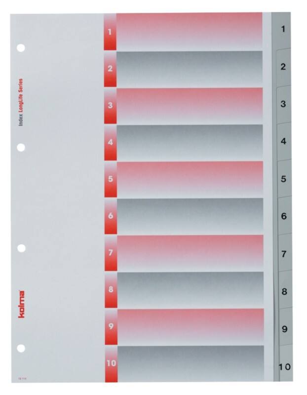 Kolma Superstrong 1 bis 10 Zahlenregister  A4 hoch Grau 10-teilig PP (Polypropylen) 4 Löcher 19.114.03