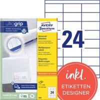 Étiquettes universelles Ultragrip AVERY Zweckform 3664 Adhésif A4 Blanc 70 x 33.8 mm 100 Feuilles de 24 Étiquettes