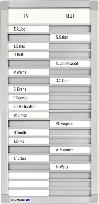 Tableau d’absence Legamaster Professional Montage mural 26 (L) x 54 (H) cm Aluminium, Plastique Gris