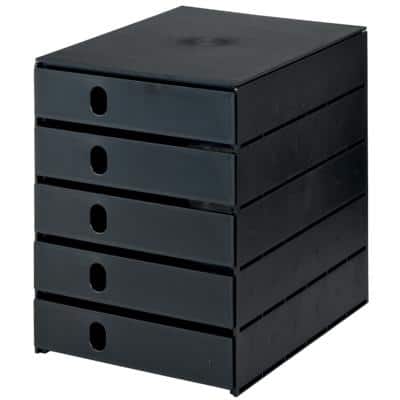 Styro Schubladenbox Styroval mit 5 geschlossenen Schüben Kunststoff Schwarz 24,6 x 33,5 x 32,3 cm